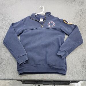 Union Line Sweatshirt Mens Small Blue 1/4 Zip FDNY Fleece Mock Neck Fire Dept